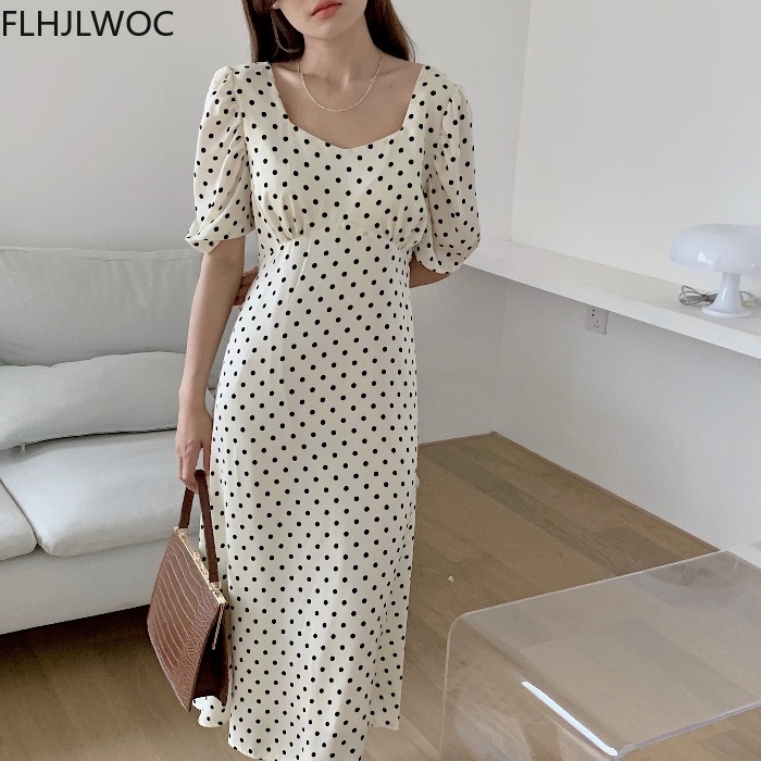 Vintage Fashion Korea - Abito lungo lungo Chic a pois