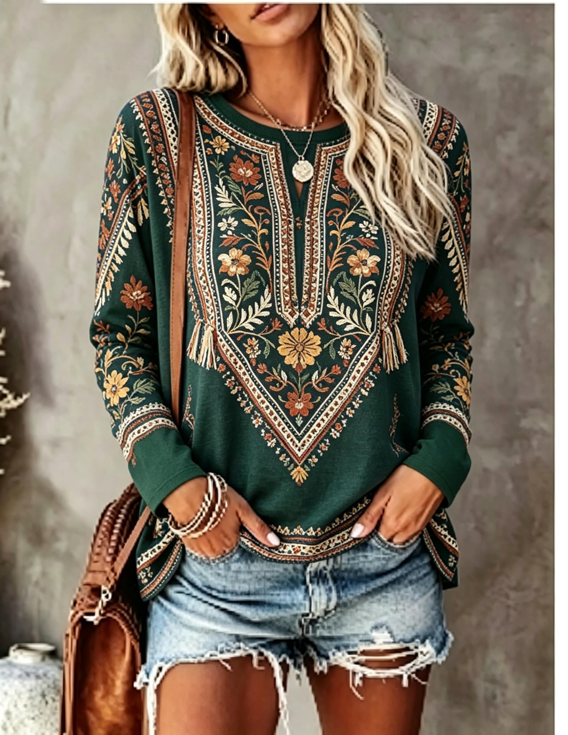 Printed Floral Shirt - Maglietta da donna a maniche lunghe