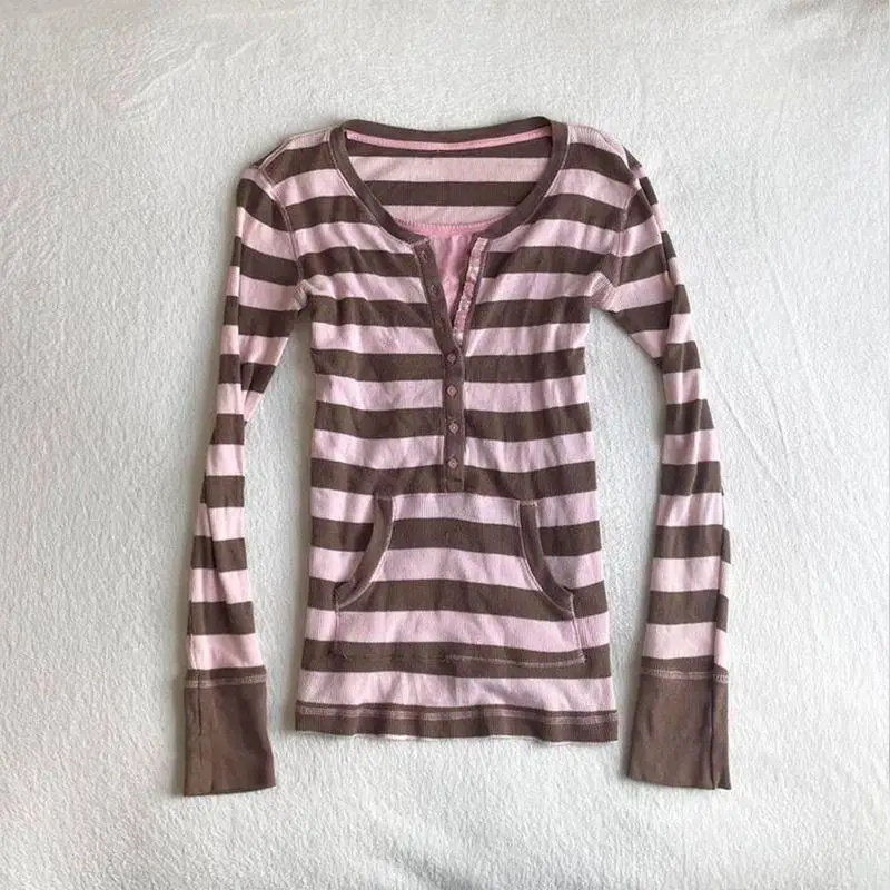 Vintage Fashion Korea - Maglietta Invernale a Righe Finta Due