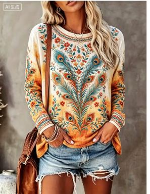 Printed Floral Shirt - Maglietta a Maniche Lunghe da Donna