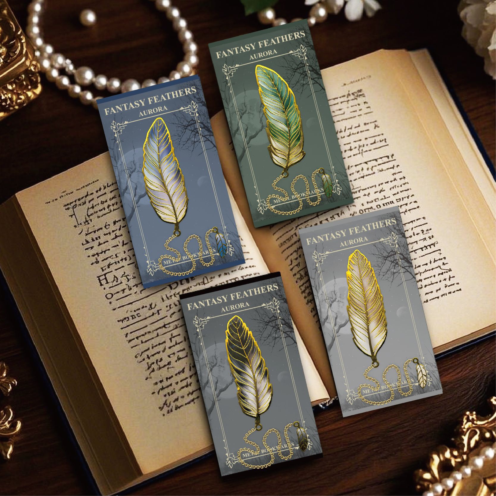 Vintage Fashion Books - Segnalibro in metallo abbronzante con piume