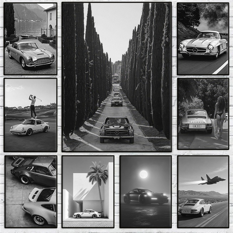 Vintage Vogue Fashion Poster - Poster fotografico di supercar in bianco