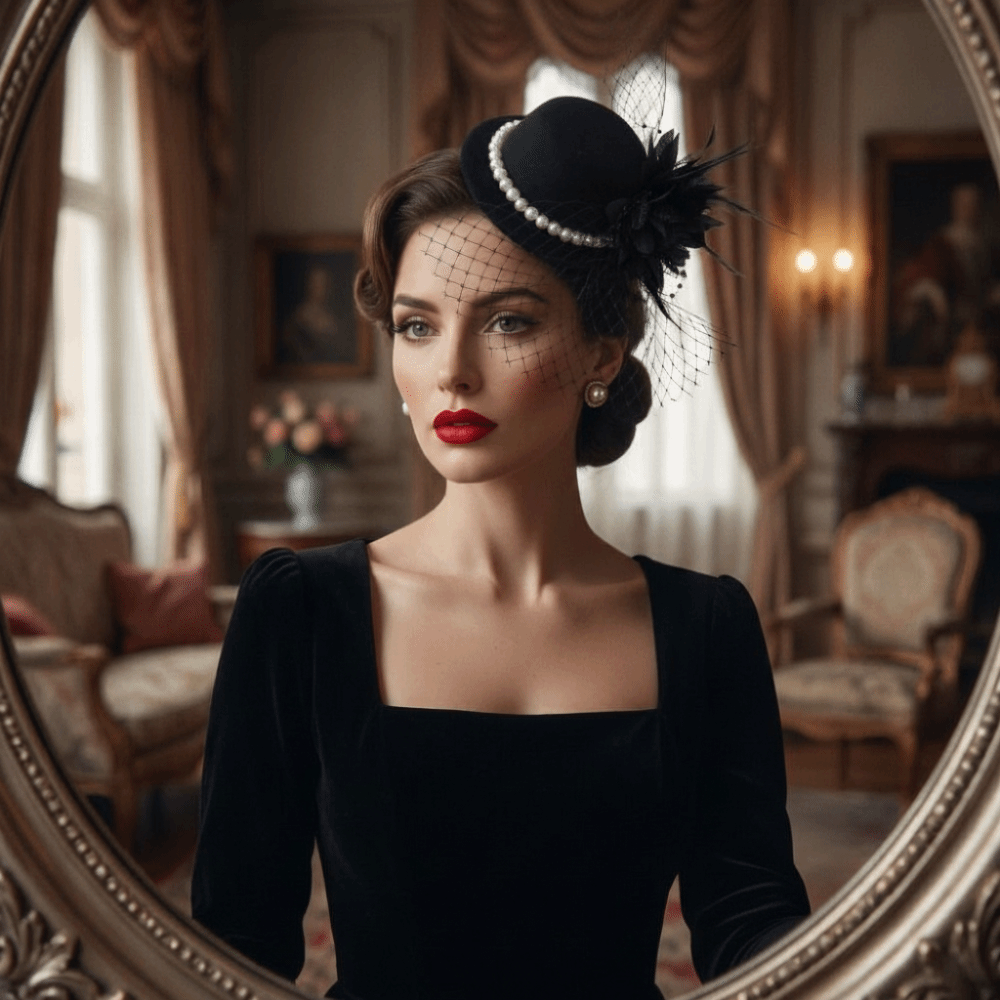 Vintage Fashion Photography - Elegante Fascinator Vintage con Perle, Fiore,