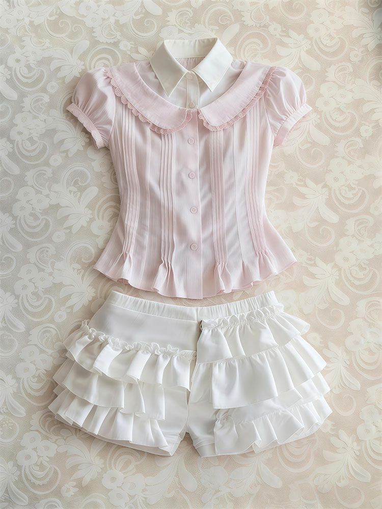 Vintage Fashion Korea - Completo da donna 2 pezzi: Top