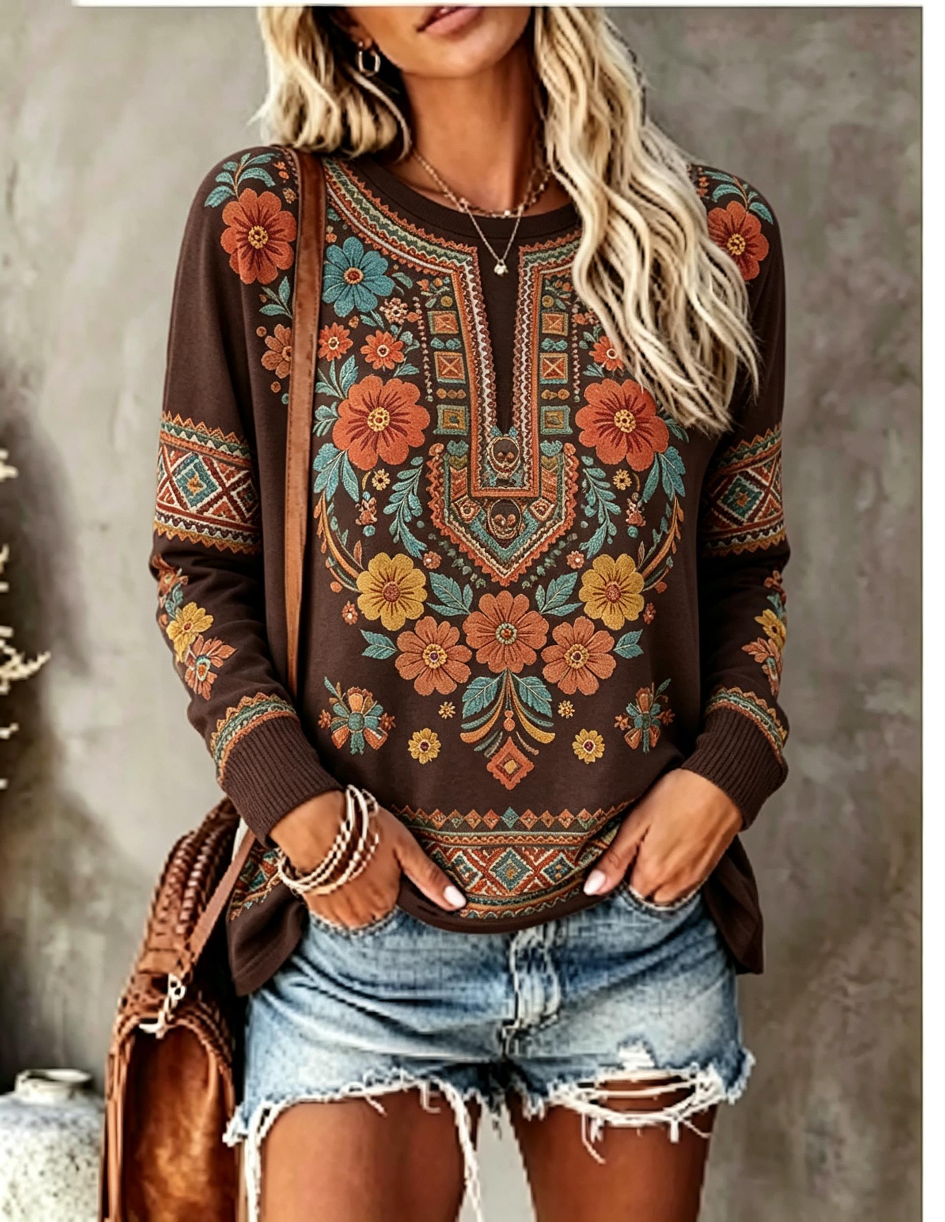 Maglietta da donna a maniche l - Printed Floral Shirt recensione e prezzo