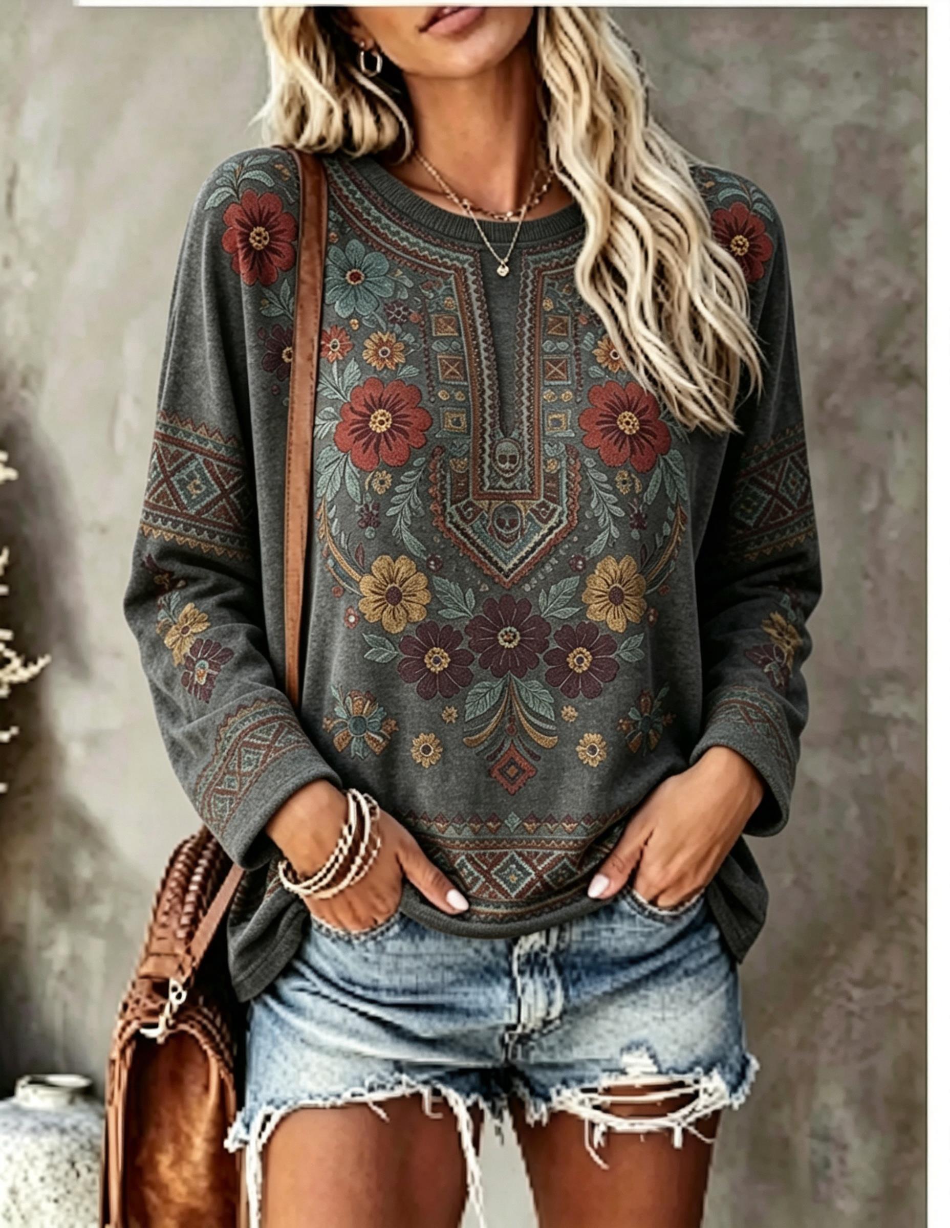 Maglietta da donna a maniche l - Printed Floral Shirt recensione e prezzo