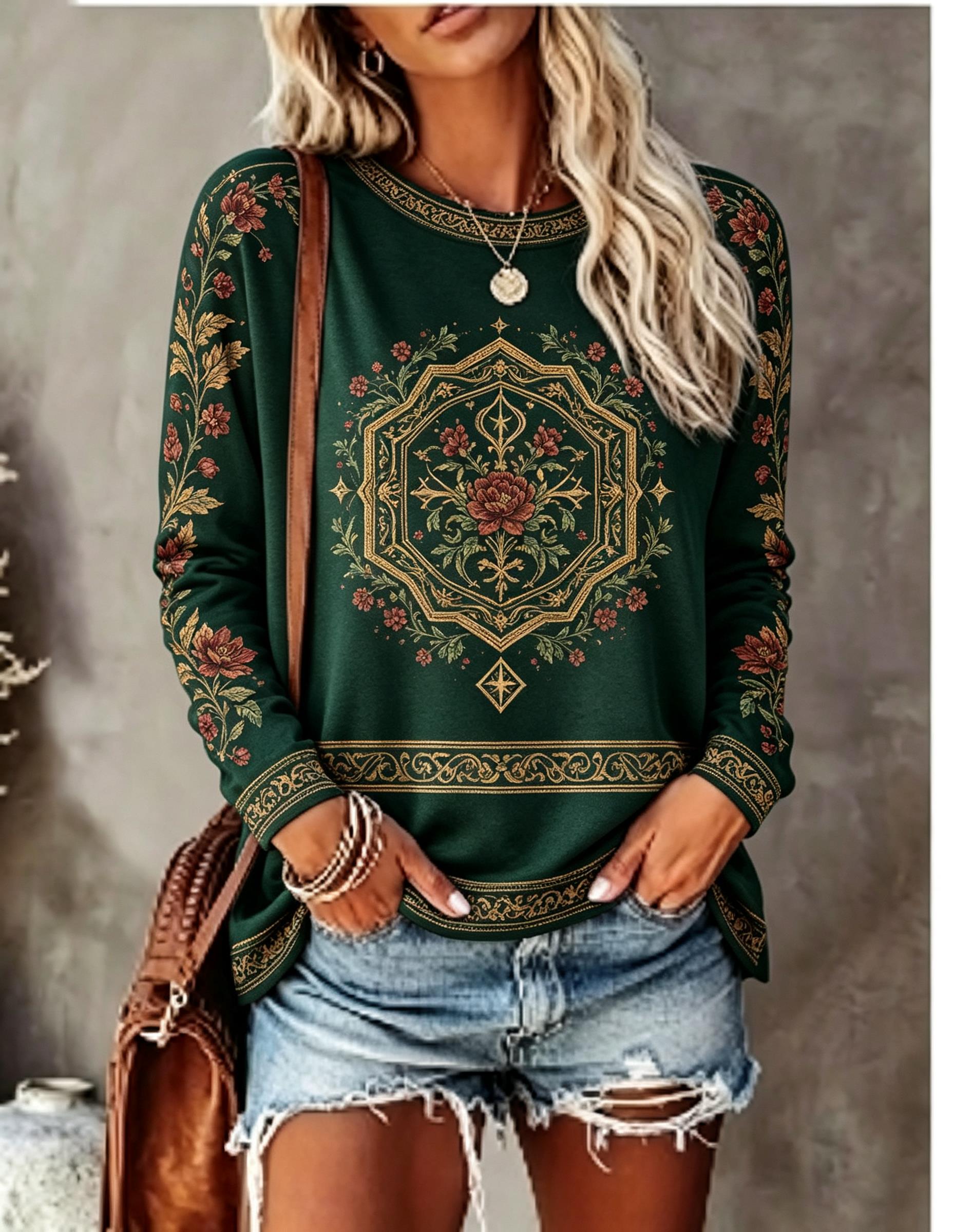 Maglietta da donna a maniche l - Printed Floral Shirt recensione e prezzo