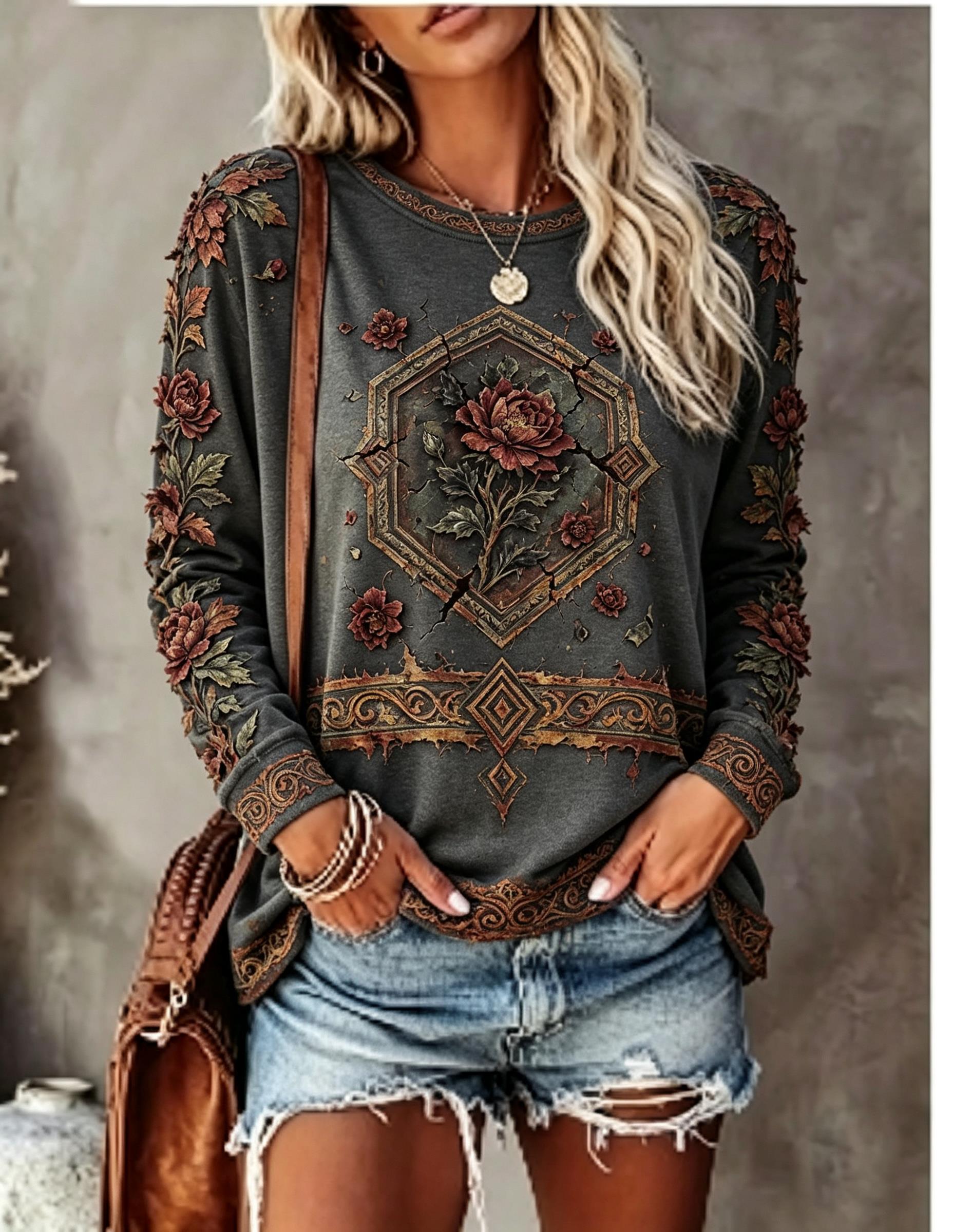 Maglietta da donna a maniche l - Printed Floral Shirt recensione e prezzo