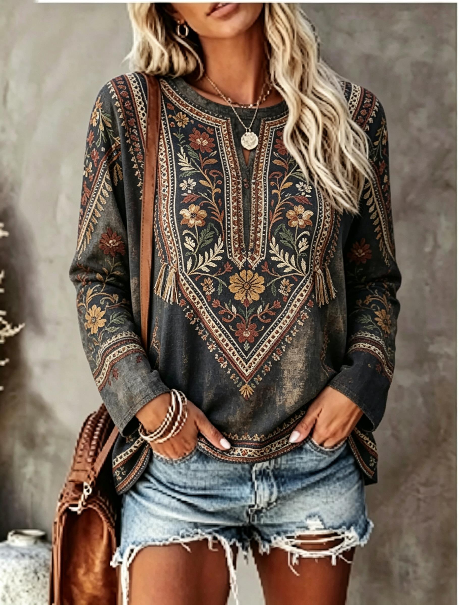Maglietta da donna a maniche l - Printed Floral Shirt recensione e prezzo