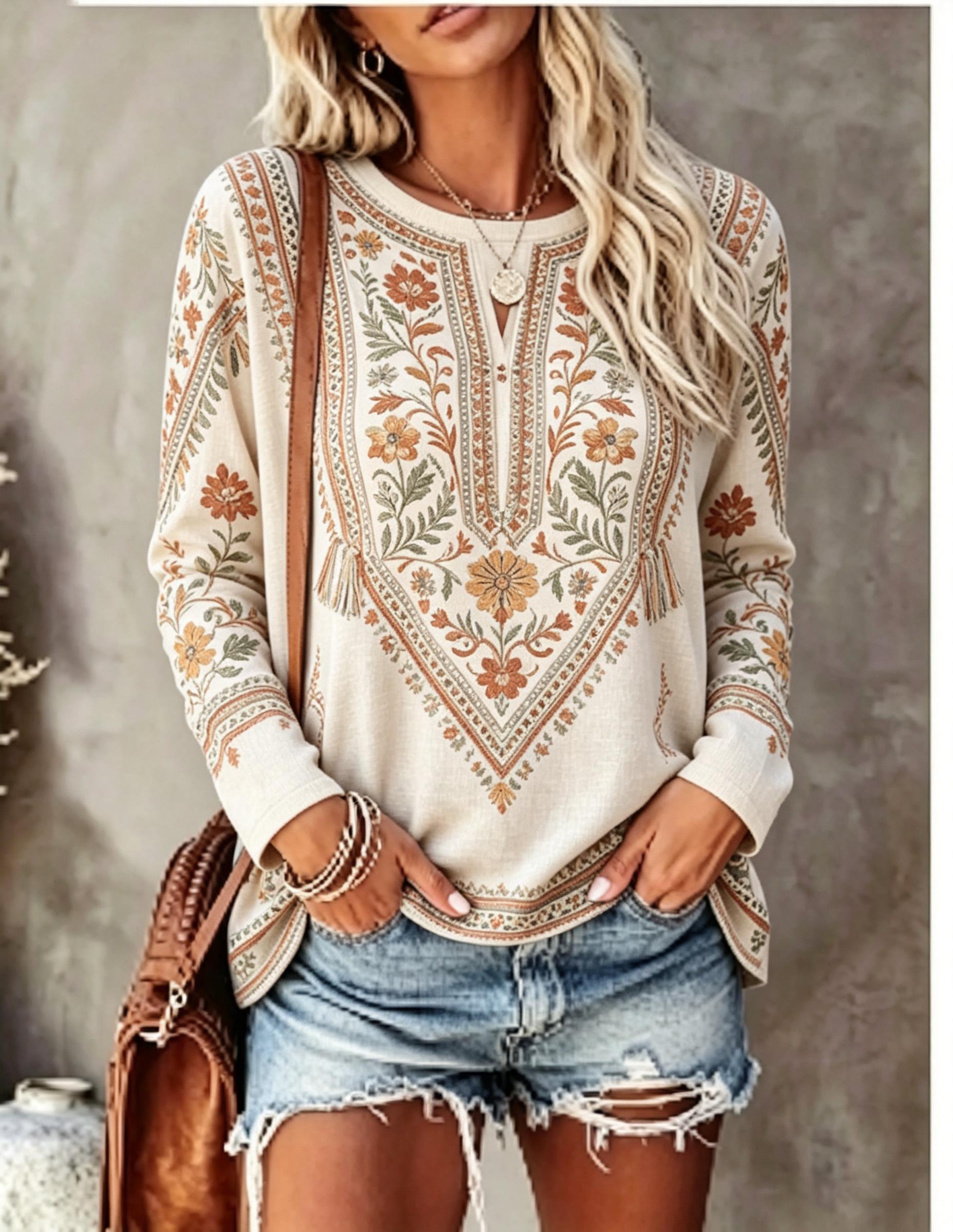 Maglietta da donna a maniche l - Printed Floral Shirt recensione e prezzo