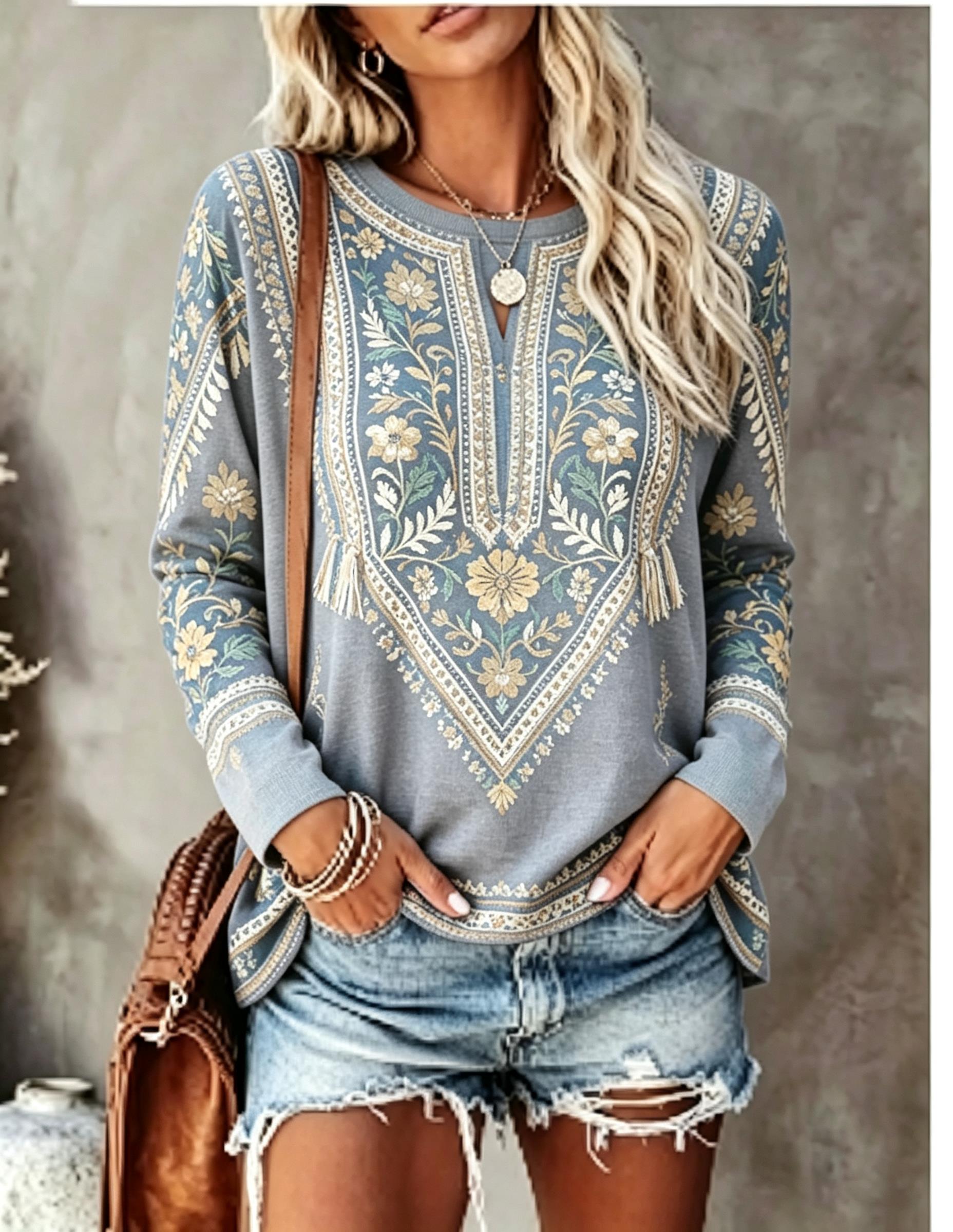 Maglietta da donna a maniche l - Printed Floral Shirt recensione e prezzo