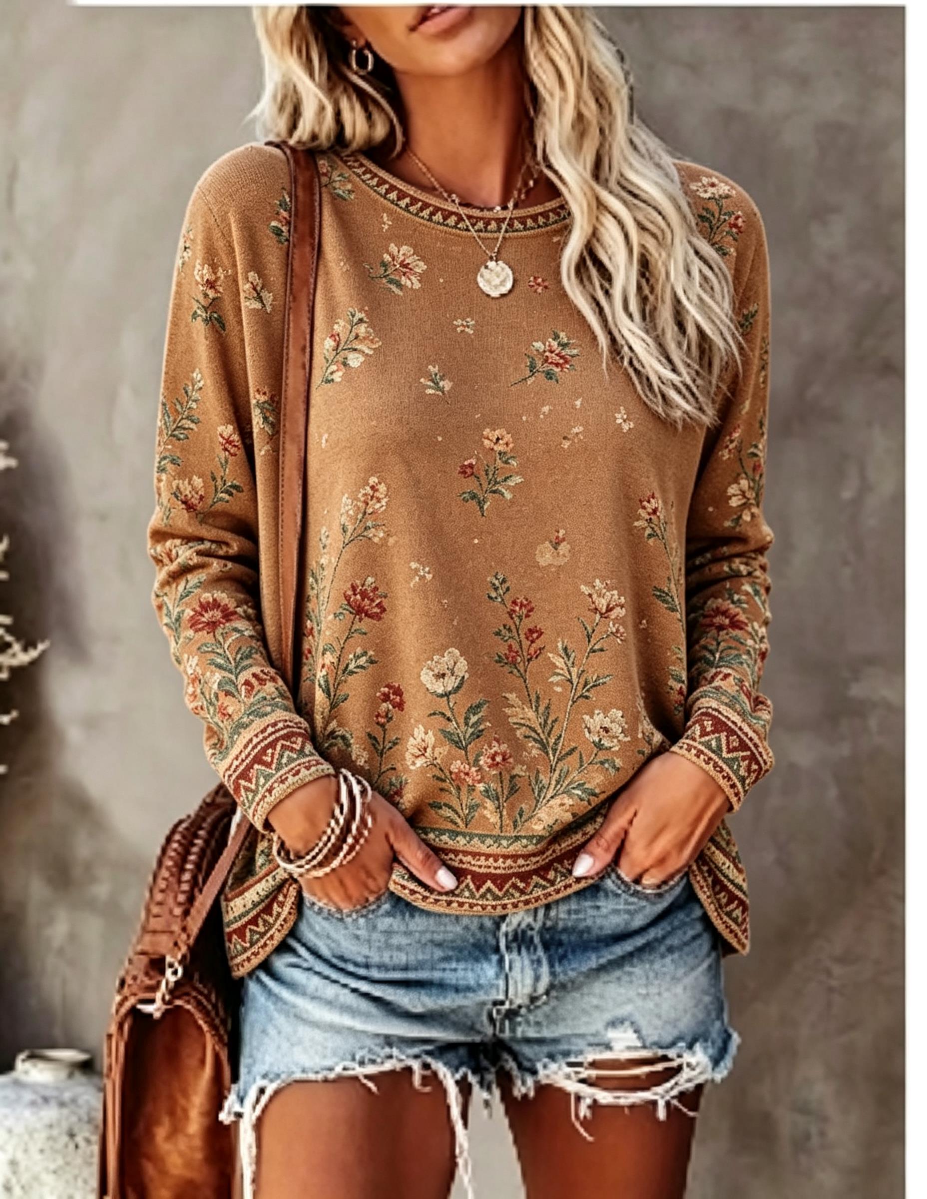 Maglietta da donna a maniche l - Printed Floral Shirt recensione e prezzo