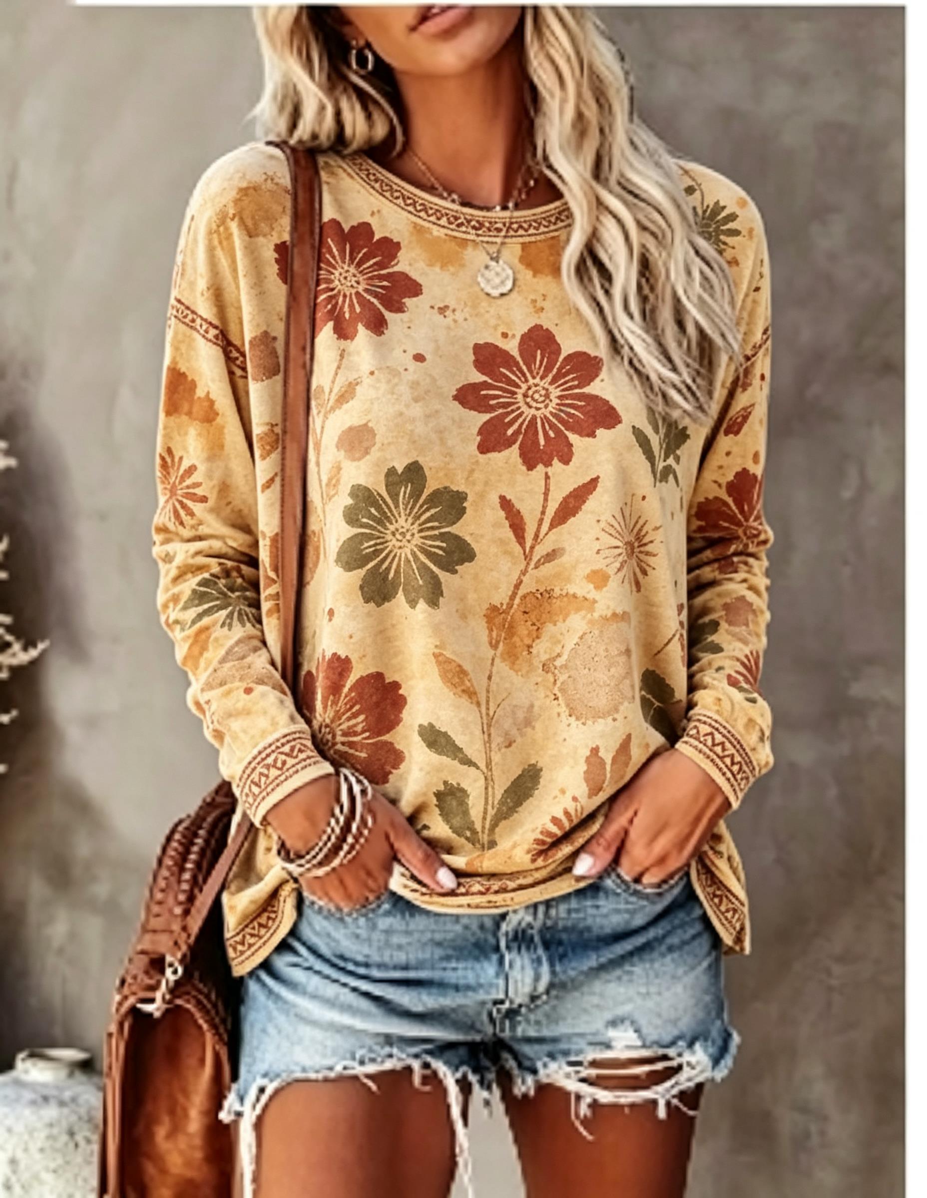 Maglietta da donna a maniche l - Printed Floral Shirt recensione e prezzo