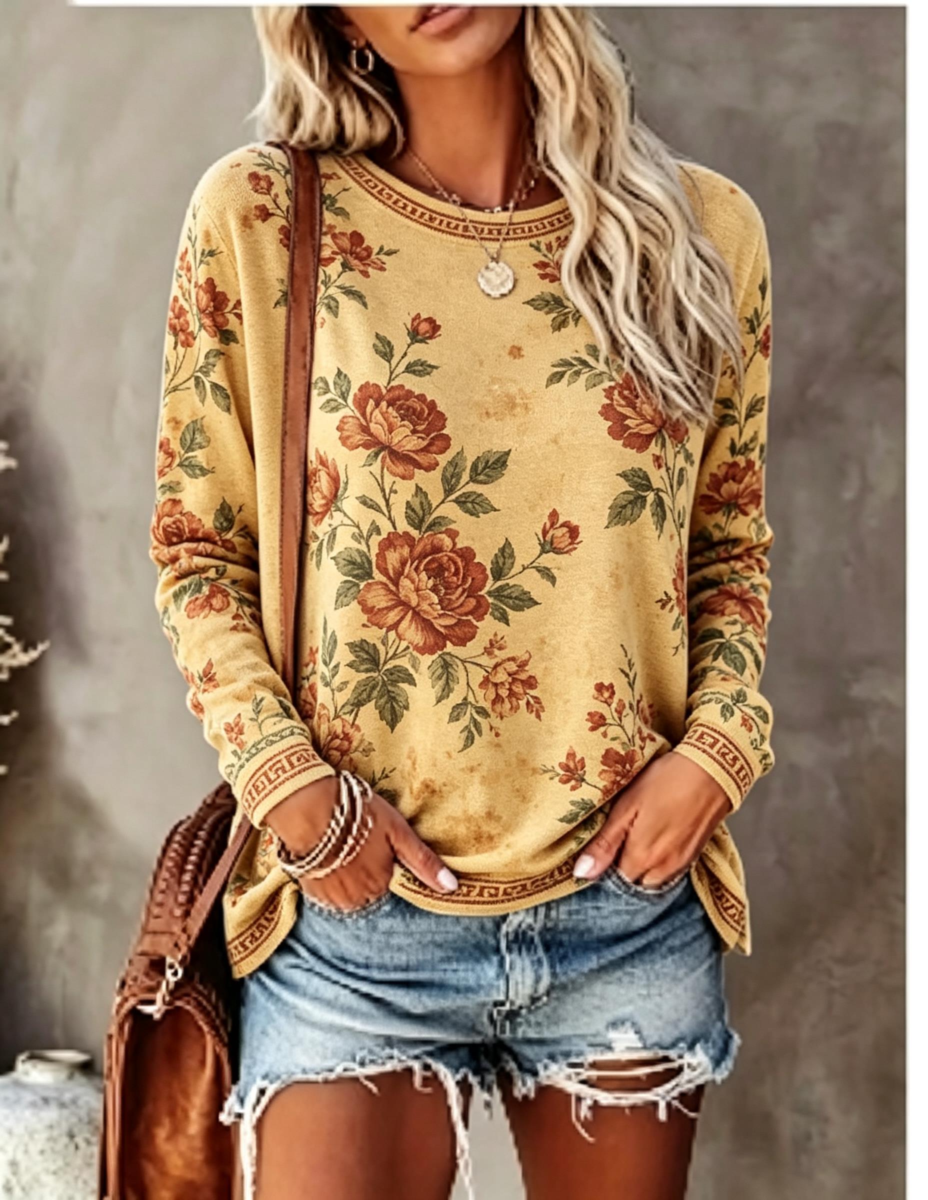 Maglietta da donna a maniche l - Printed Floral Shirt recensione e prezzo
